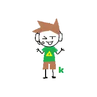 a drawing of a boy wearing headphones and a green shirt with a triangle on it .