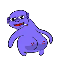 a cartoon of a blue monkey with a cigarette in his mouth