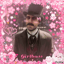 a picture of a man in a top hat with the words girlboss on the bottom right