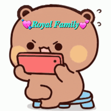 a cartoon bear taking a picture with the words royal family written on it
