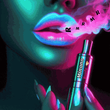 a close up of a woman smoking a minano root r device