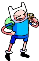 a cartoon character from adventure time is holding a sandwich in his hand .