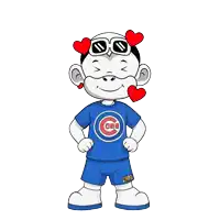 a cartoon character wearing a blue cubs shirt