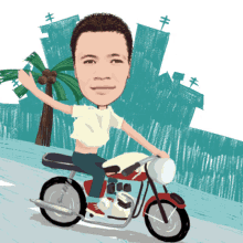 palm trees motorcycle driving smiling waving