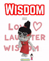 a cartoon girl wearing a red headband with the word wisdom above her