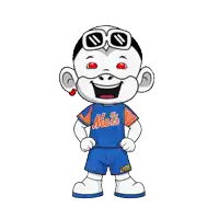 a mets mascot wearing sunglasses and shorts