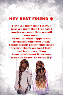 a poster with two girls and the words hey best friend on it