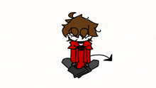 a drawing of a boy in a red jacket with a tail