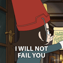 a cartoon character with a red bucket on her head says i will not fail you