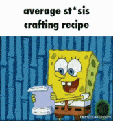 a cartoon of spongebob reading a crafting recipe on a piece of paper