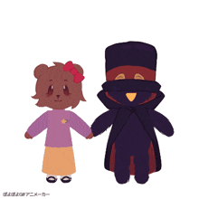 a cartoon of a teddy bear holding hands with a penguin