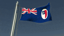 a blue flag with a red and white circle with a cross on it