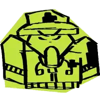 a yellow and black drawing of a man with a nurse hat