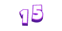 the number 15 is displayed in purple and white letters