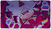 a cartoon character is laying on the ground with a purple background and a purple lightning bolt in the background .