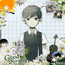a picture of a boy with the words good morning