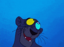 a black panther with a purple eye and yellow eye