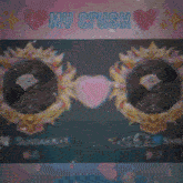a screen with hearts and the words " my crush " on it