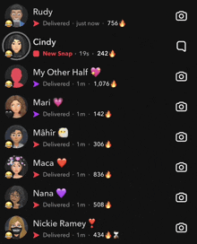 a screenshot of a snapchat conversation between rudy cindy and nickie ramsey