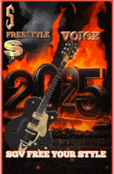 an advertisement for sgv free your style with a guitar in the foreground