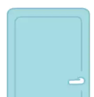 a bear wearing sunglasses is peeking out of a blue door
