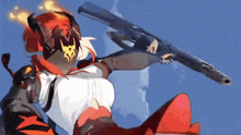 a drawing of a woman holding a gun with flames coming out of her hair
