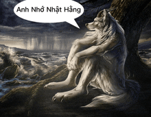 a painting of a wolf with a speech bubble that says anh nho nhật hang