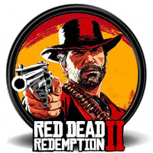 a man in a cowboy hat is holding a gun in a red dead redemption icon .