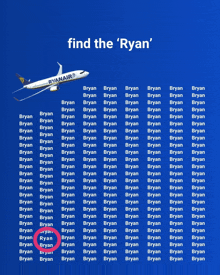 a ryanair plane is flying over a list of names including bryan