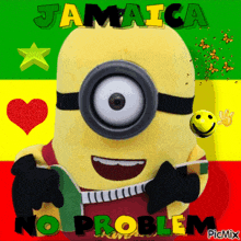 a picture of a minion with the words jamaica no problem on the bottom