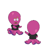 a cartoon of two pink octopus wearing black t-shirts