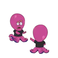 a cartoon of two pink octopus wearing black t-shirts