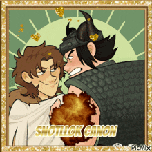 a picture of two cartoon characters with the caption " snotlook canon " on the bottom