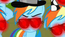 rainbow dash is wearing a top hat and sunglasses