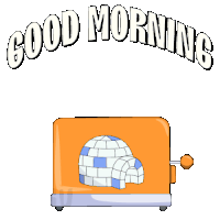 a penguin is sitting in a toy toaster with the words good morning above it