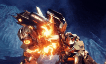 a robot with a flame coming out of it 's mouth and the word police on it