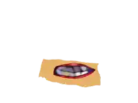 a drawing of a person 's mouth with red lipstick and missing teeth