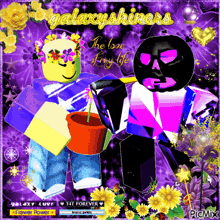 a picture of two roblox characters with the words " the love of my life " on it