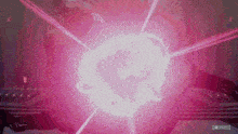 a video game screen shows a pink light coming out of a ball