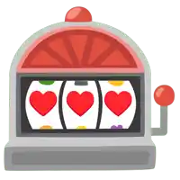 a slot machine with three red hearts on the screen