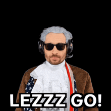a man wearing a wig and sunglasses says lezz go