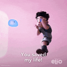 a cartoon character is jumping in the air with the words you saved my life