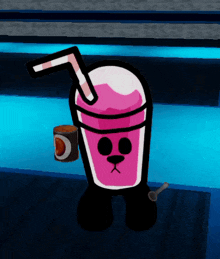 a cartoon drawing of a pink cup with a straw