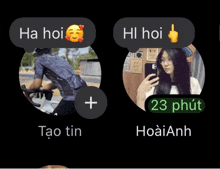 a man riding a bike and a woman taking a selfie are shown