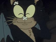 a cartoon cat with a bandage on his nose