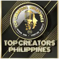 a logo for top creators philippines with a gold microphone