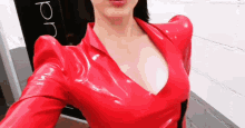 latex selfie red dress mary d