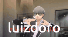 a man wearing sunglasses is making a heart shape with his hands and the words luizdoro behind him