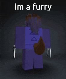 a cartoon character with the words im a furry on the top