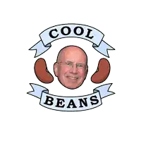 a logo for cool beans with a bald man 's head and beans